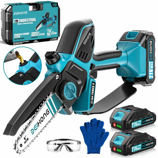 BEI & HONG Mini Chainsaw Cordless 6 Inch | 800W Brushless Motor | Switch Security Lock | Upgraded Chain Automatic Oil | Tool Free Lnstallation Design | Handheld Small Chainsaw for Cutting