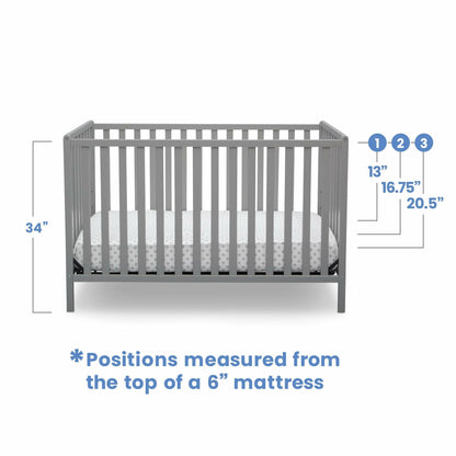 Delta Children Heartland 4-in-1 Convertible Crib - Greenguard Gold Certified, Grey 4-in-1 Crib Grey