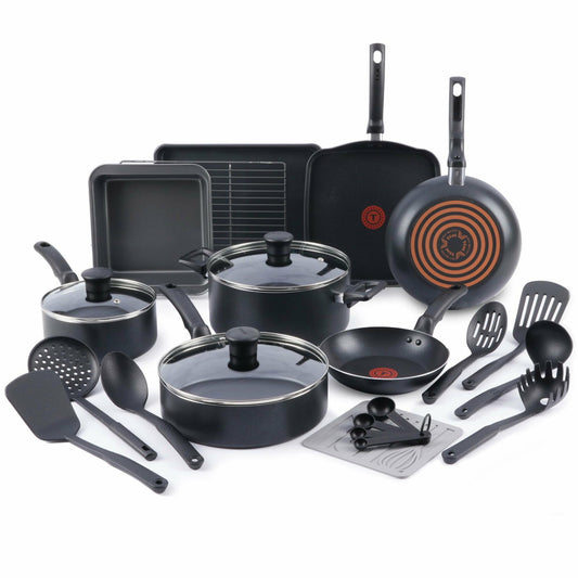 T-fal Kitchen Solutions 21 Piece Nonstick Aluminum Cookware Set, Black