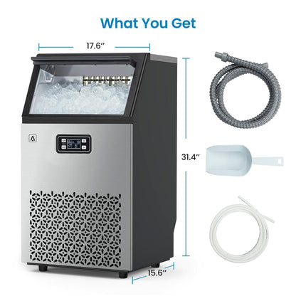Aconee 150LBS/24H Commercial Ice Maker, Ice Maker Machine with 33LBS Storage Capacity, Stainless Steel Ice Machine for Undercounter or Freestanding, Self-Cleaning, 66 Ice Cubes Ready in 5-15Mins