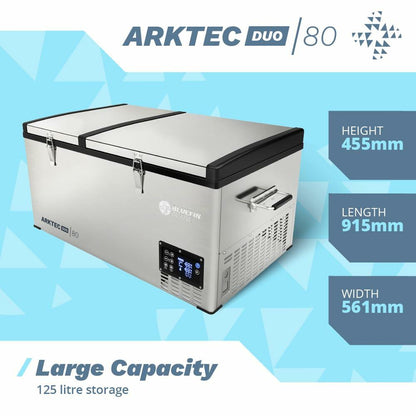 Bluefin Active Arktec Duo 80L | Portable Travel Fridge | Advanced Cooling & Freezing Technology | Energy Efficient Charging | Dual Storage Compartments | Smartphone App Control | LCD | AC & DC