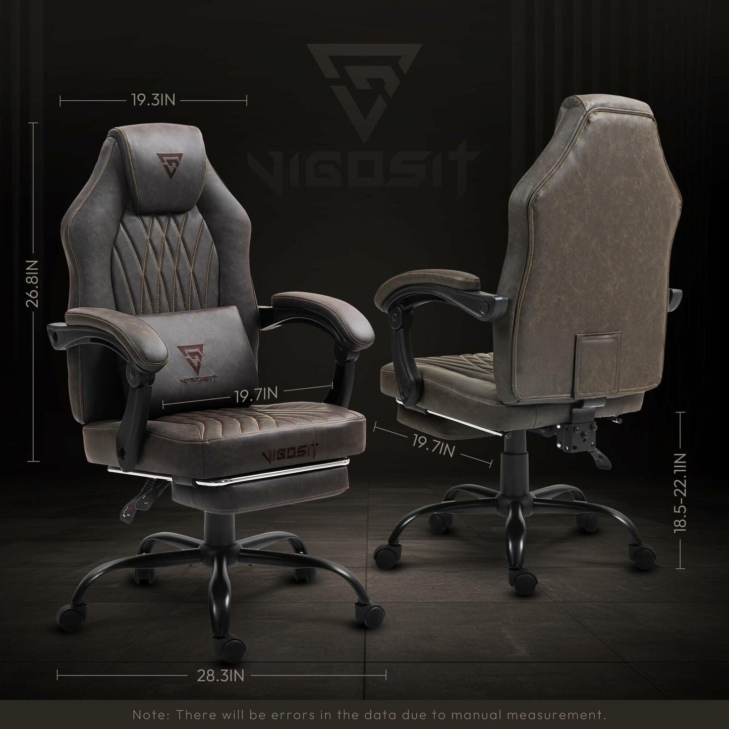 Vigosit High-Back Gaming Chair – Adjustable Ergonomic Computer Chair with Vintage Leather, Lumbar Massage Function & Pull-Out Footrest for Home & Office (Basic Brown)