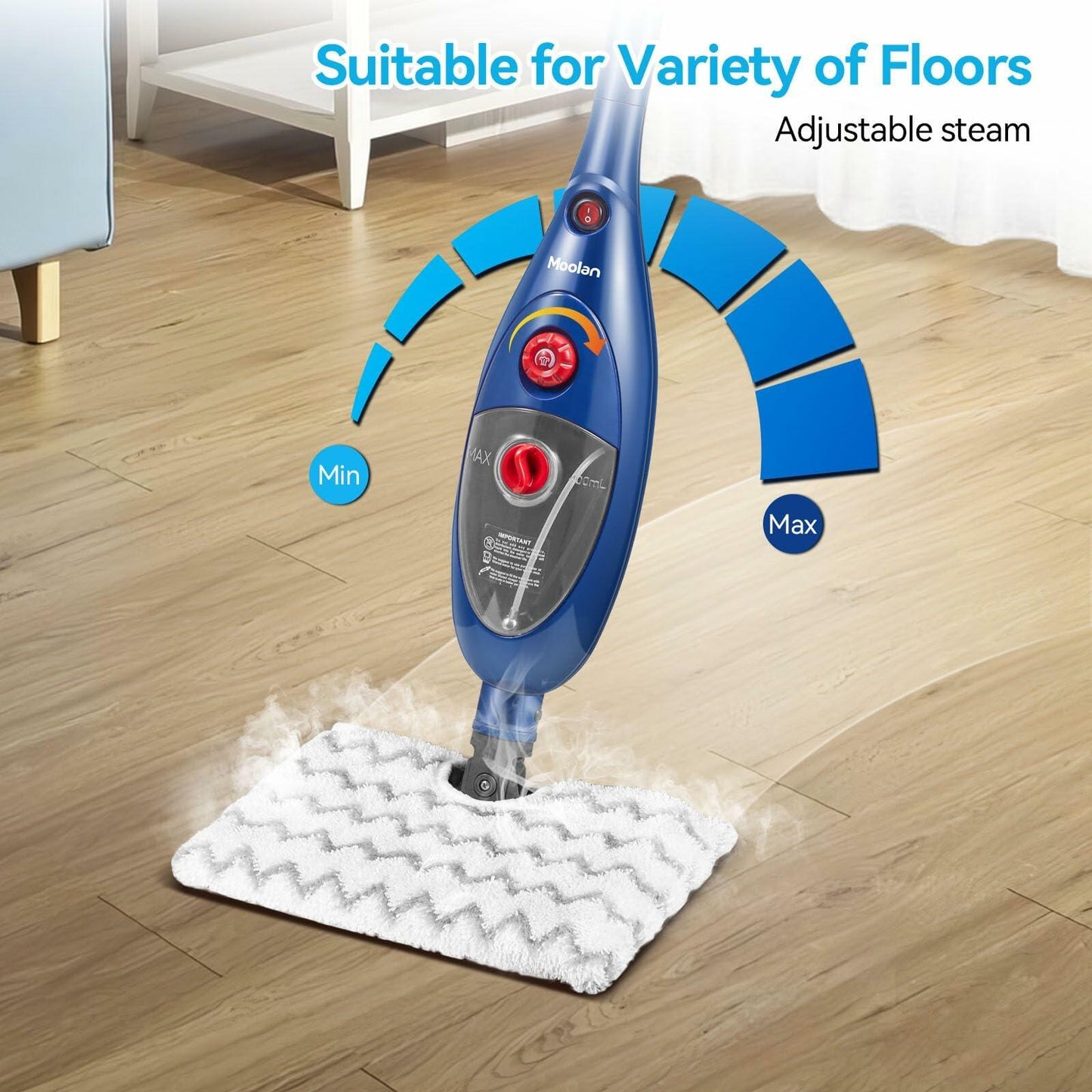 MOOLAN 10 in 1 Steam Mop, Detachable MultiPurpose Handheld Steam Mop Cleaning for Hardwood/Tile/Laminate Floors Window Wall Whole Home Use