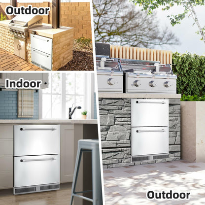 CuisinAid 24 inch Undercounter Refrigerator, 5.12 Cu.Ft Outdoor Fridge for Patio, Wine and Beverage Refrigerator, Drawer Refrigerator Under Counter Fridge Ideal for Home and Commercial