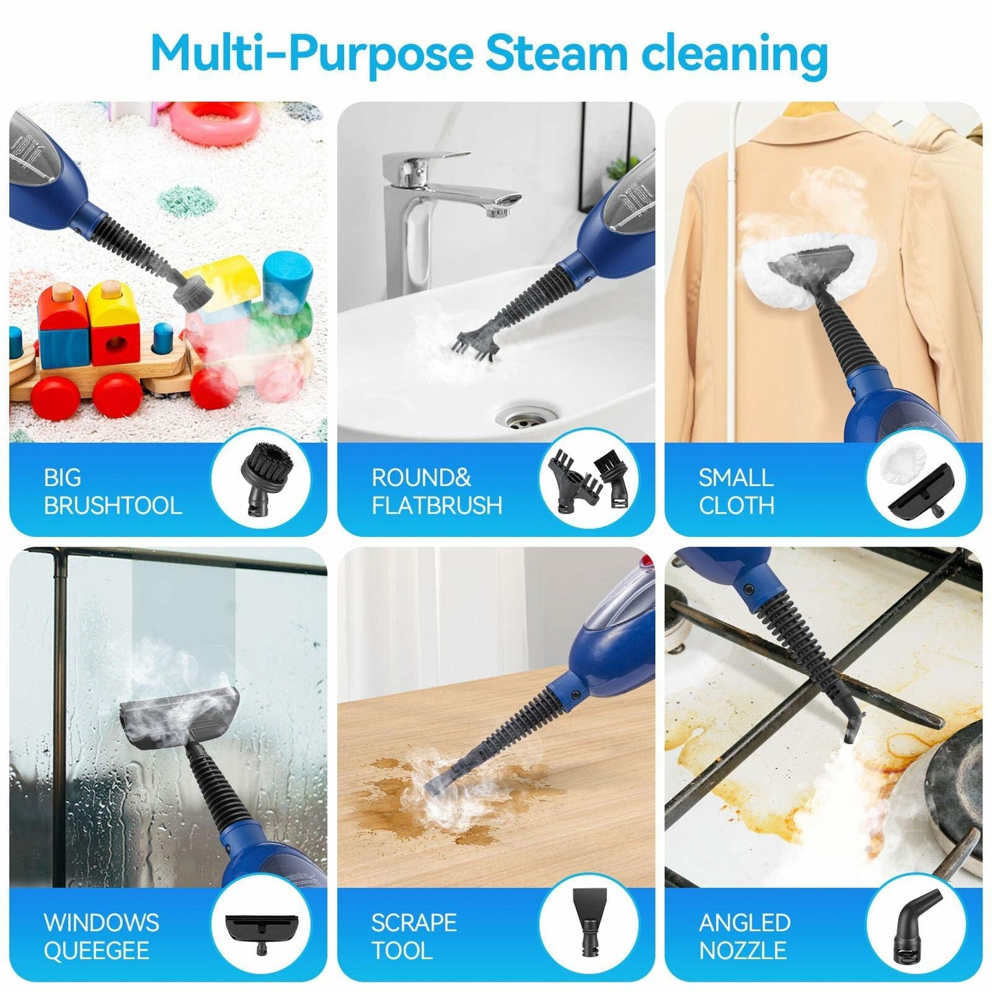 MOOLAN 10 in 1 Steam Mop, Detachable MultiPurpose Handheld Steam Mop Cleaning for Hardwood/Tile/Laminate Floors Window Wall Whole Home Use