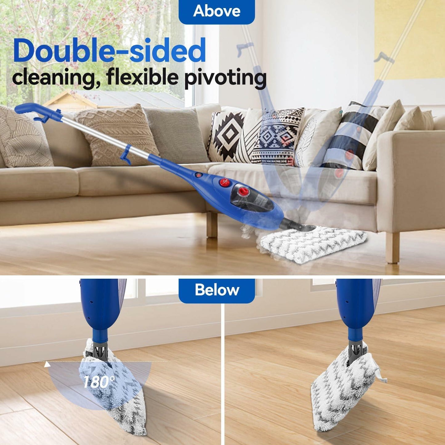 MOOLAN 10 in 1 Steam Mop, Detachable MultiPurpose Handheld Steam Mop Cleaning for Hardwood/Tile/Laminate Floors Window Wall Whole Home Use