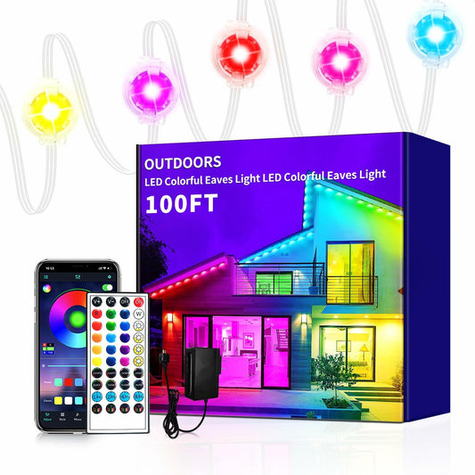 Yocrostar Permanent Outdoor Lights,100ft RGB Eave Lights with App Control Remote,IP67 Waterproof LED Lights,Music Sync Outside Lights for Christmas,Halloween,Garden,House Decorations