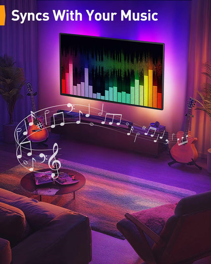 Perlegear Pre-Assembled TV Wall Mount with LED Lights for 26-65 inch TVs up to 99 lbs, Swivel, Extension, Tilt, TV Backlights with Music Sync, Fits 16”/12” Wood Studs, Max VESA 400x400mm, PGMF20