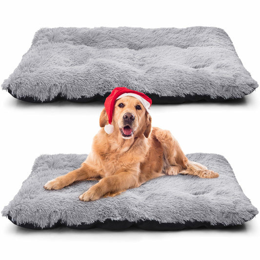 Tranqun 2 Pcs Dog Beds Dog Crate Beds with Machine Washable Anti-slip Thick Puppy Beds Plush Pet Crate Pads Ultra Soft Dog Beds for Large Dog Pet Beds Medium Small Dogs, Gray (43.3’’ x 29.5’’ x 4.7’’)