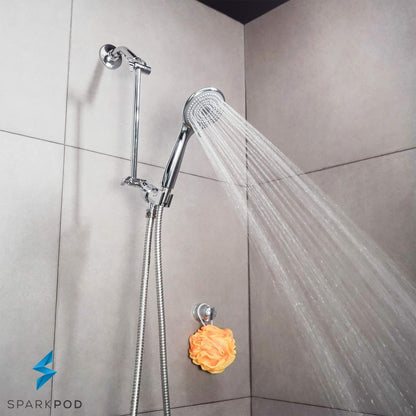 SparkPod High Pressure 3-Function Handheld Shower Head with 5 ft. Hose and Bracket - 3.75" Wide Angle Rain, Massage & Full Body Spray Modes - Luxury Design - Tool-less 1-Min Installation (Chrome)