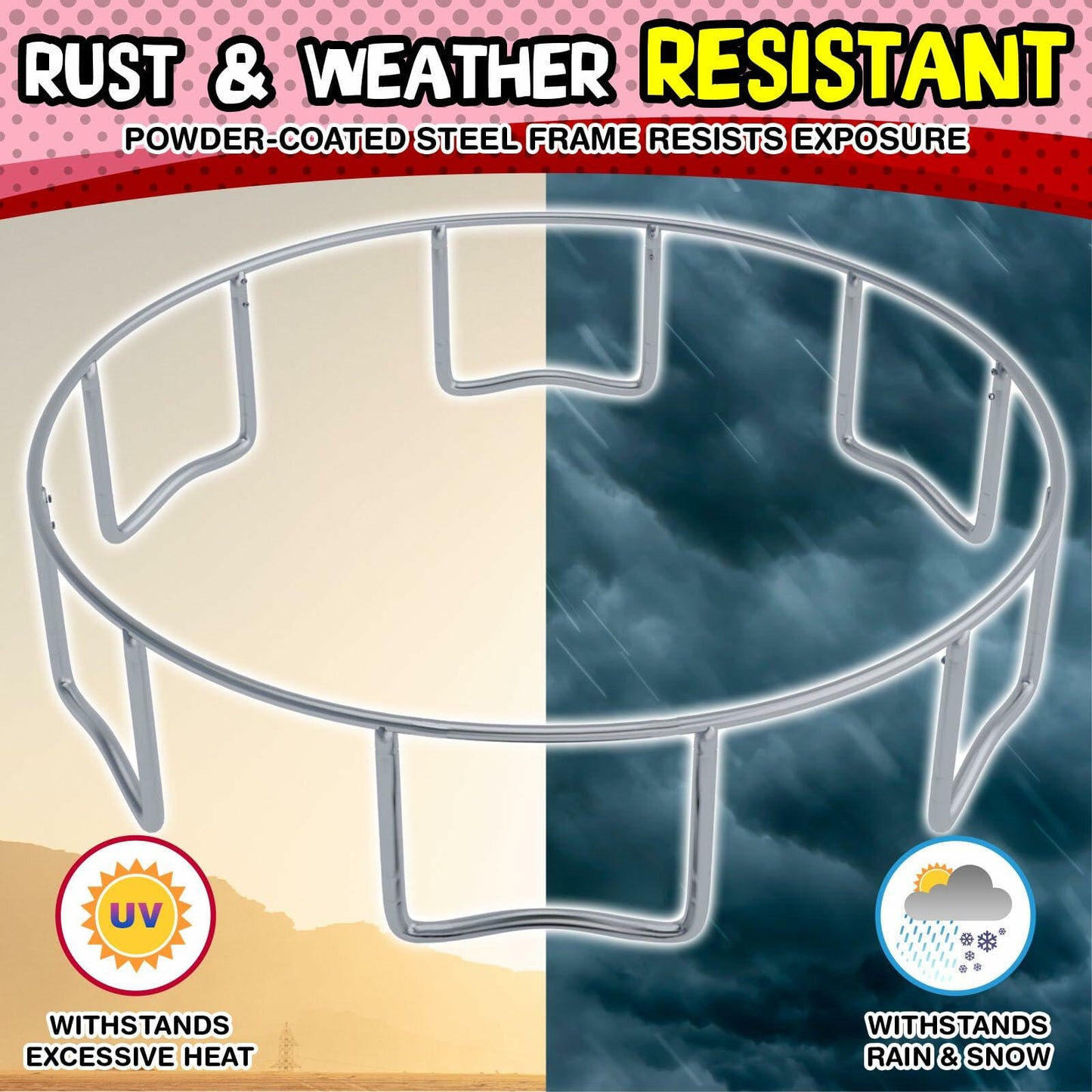 TruJump Round Trampoline with Heavy Duty Galvanized Rust Resistent Steel Frame: 6-Pole Safety Enclosure Combo, Meets ASTM Safety Standard, 14 Ft - Green