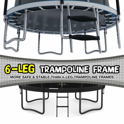 TruJump Round Trampoline with Heavy Duty Galvanized Rust Resistent Steel Frame: 6-Pole Safety Enclosure Combo, Meets ASTM Safety Standard, 14 Ft - Green