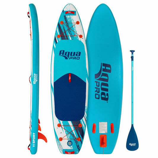 Aqua PRO Halcyon Sport 11' x 6" x 33" Inflatable Stand-Up Paddleboard iSUP, Standard Design with Non-Slip EVA Deck, Includes Paddle, Ankle Leash, Pump and Carry/Storage Bag