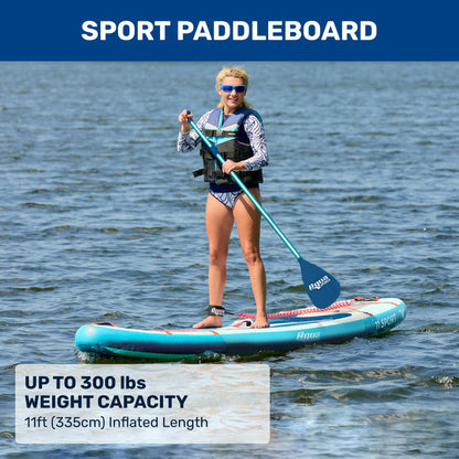 Aqua PRO Halcyon Sport 11' x 6" x 33" Inflatable Stand-Up Paddleboard iSUP, Standard Design with Non-Slip EVA Deck, Includes Paddle, Ankle Leash, Pump and Carry/Storage Bag