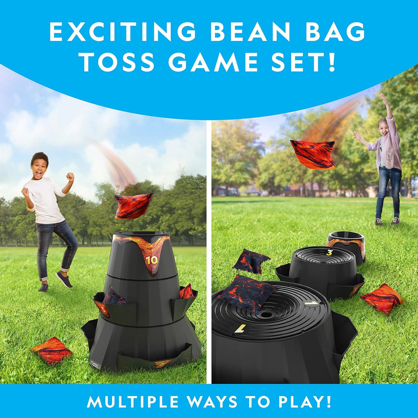 NATIONAL GEOGRAPHIC Volcano Bean Bag Toss Backyard Game Set - 5 Games, Bean Bags for Tossing, Yard Games for Kids, Outdoor Games, Patio Games