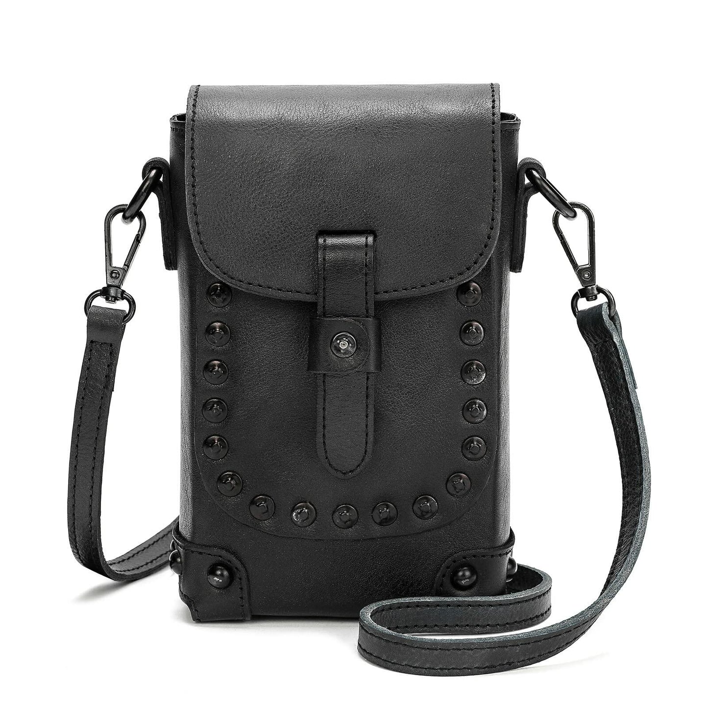 Montana West Crossbody Handbag Genuine Leather Shoulder Bag Mini Vintage Cell Phone Purse for Women Black MWG02-9062_BK
