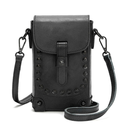 Montana West Crossbody Handbag Genuine Leather Shoulder Bag Mini Vintage Cell Phone Purse for Women Black MWG02-9062_BK