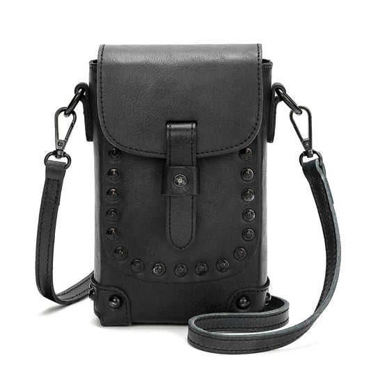 Montana West Crossbody Handbag Genuine Leather Shoulder Bag Mini Vintage Cell Phone Purse for Women Black MWG02-9062_BK