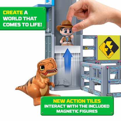 Tile Town Jurassic World Gate Escape Magnetic Tiles Set, 84 Piece Interactive Dinosaur STEM Toys Playset, Magnetic Animal Tiles for Kids Ages 3-6