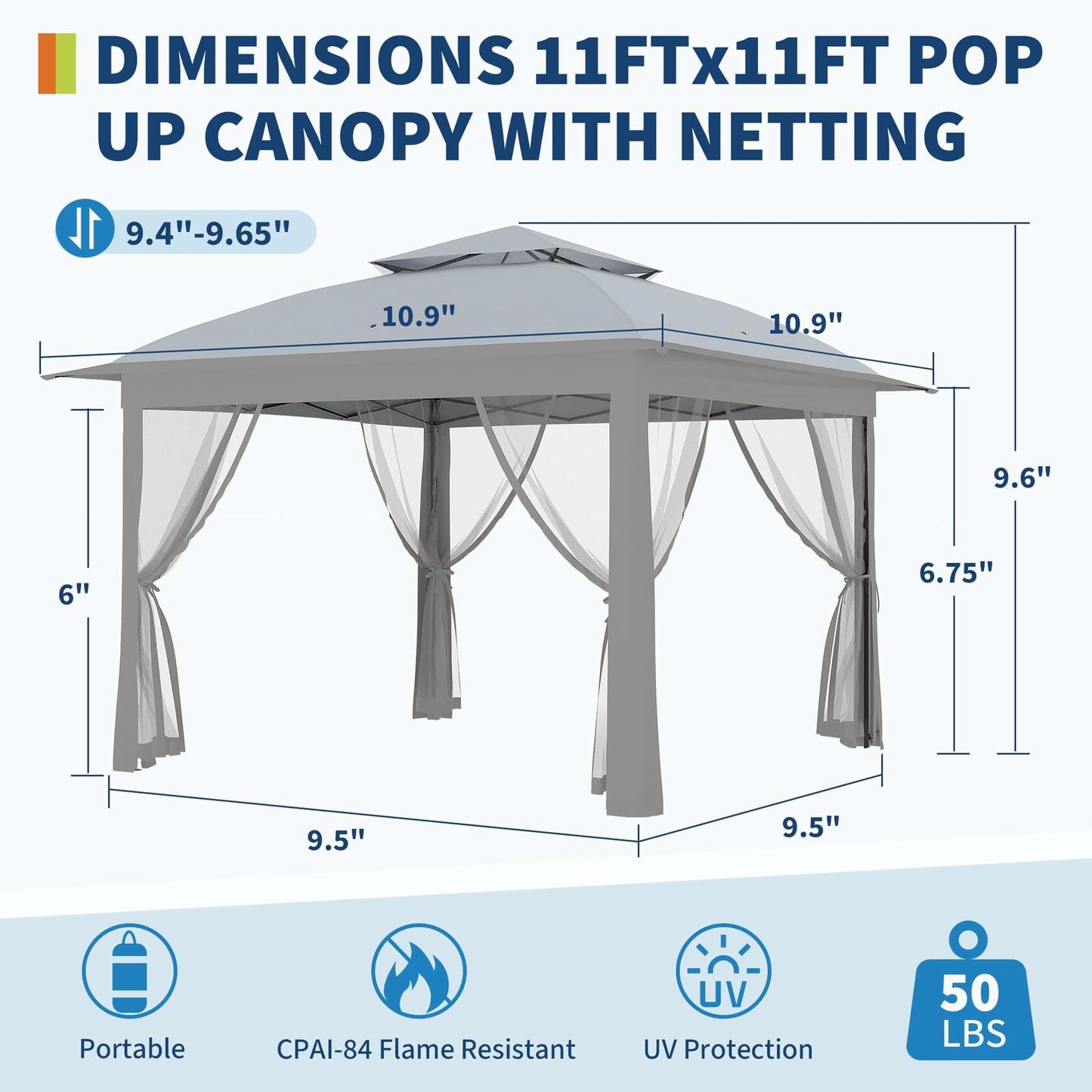 Outdoor Canopy Tent with Mosquito Netting, 11 ft for Patio, Outdoor Gazebo with Portable Carrying Bag