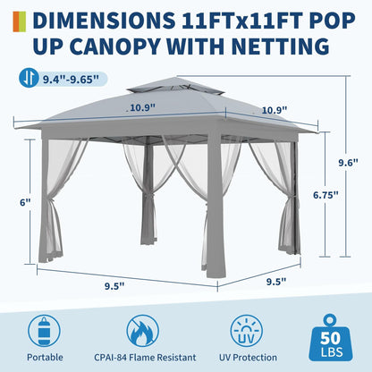 Outdoor Canopy Tent with Mosquito Netting, 11 ft for Patio, Outdoor Gazebo with Portable Carrying Bag