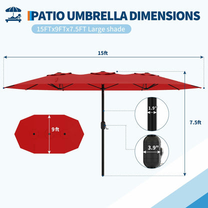 Double-Side Rectangular Pool Umbrella, 15 ft Large Patio Umbrella with Base Included, Outdoor Market Umbrellas for Poolside Lawn Backyard