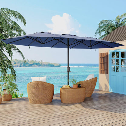 Double-Side Rectangular Pool Umbrella With Base Included, 15 ft Large Patio Umbrella with Base Included, Outdoor Market Umbrellas for Poolside Lawn Backyard