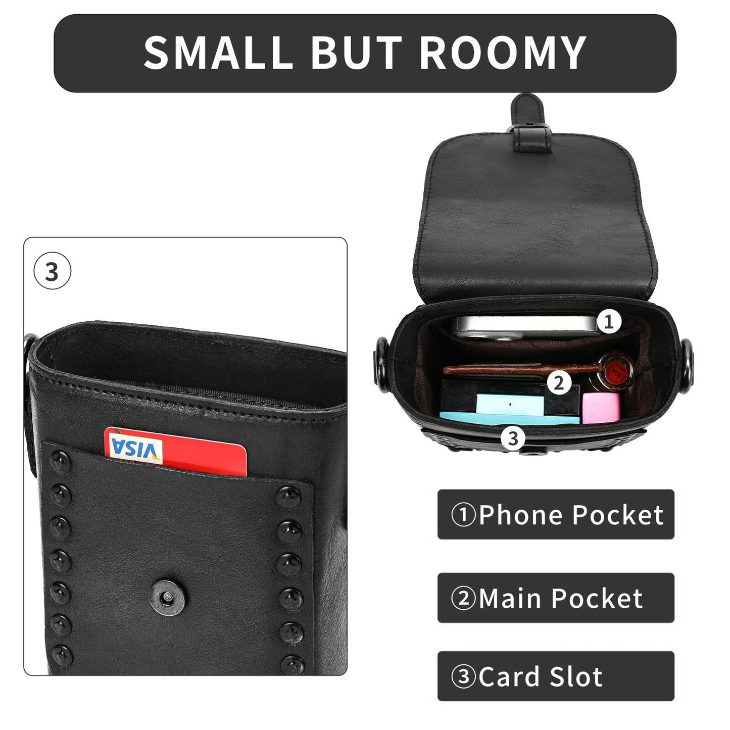 Montana West Crossbody Handbag Genuine Leather Shoulder Bag Mini Vintage Cell Phone Purse for Women Black MWG02-9062_BK