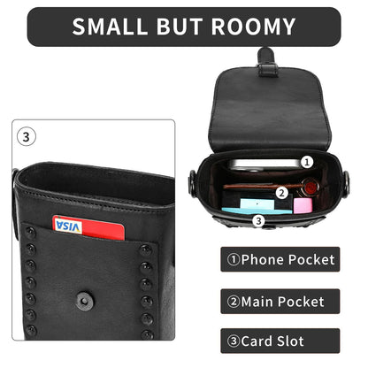 Montana West Crossbody Handbag Genuine Leather Shoulder Bag Mini Vintage Cell Phone Purse for Women Black MWG02-9062_BK