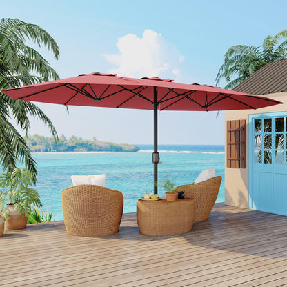 Double-Side Rectangular Pool Umbrella, 15 ft Large Patio Umbrella with Base Included, Outdoor Market Umbrellas for Poolside Lawn Backyard