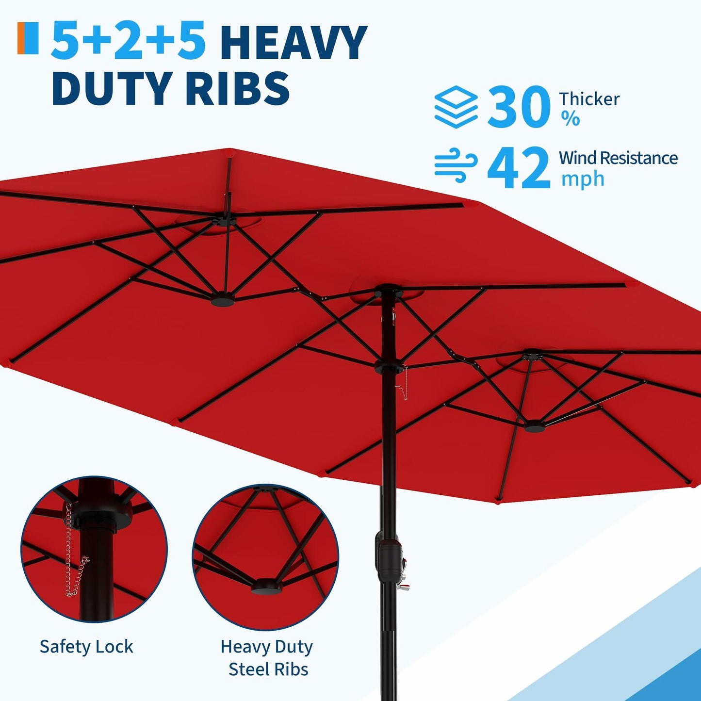 Double-Side Rectangular Pool Umbrella, 15 ft Large Patio Umbrella with Base Included, Outdoor Market Umbrellas for Poolside Lawn Backyard