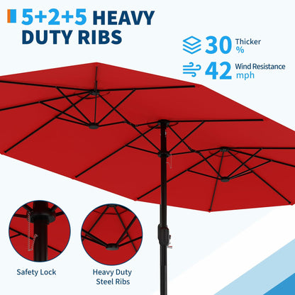 Double-Side Rectangular Pool Umbrella, 15 ft Large Patio Umbrella with Base Included, Outdoor Market Umbrellas for Poolside Lawn Backyard
