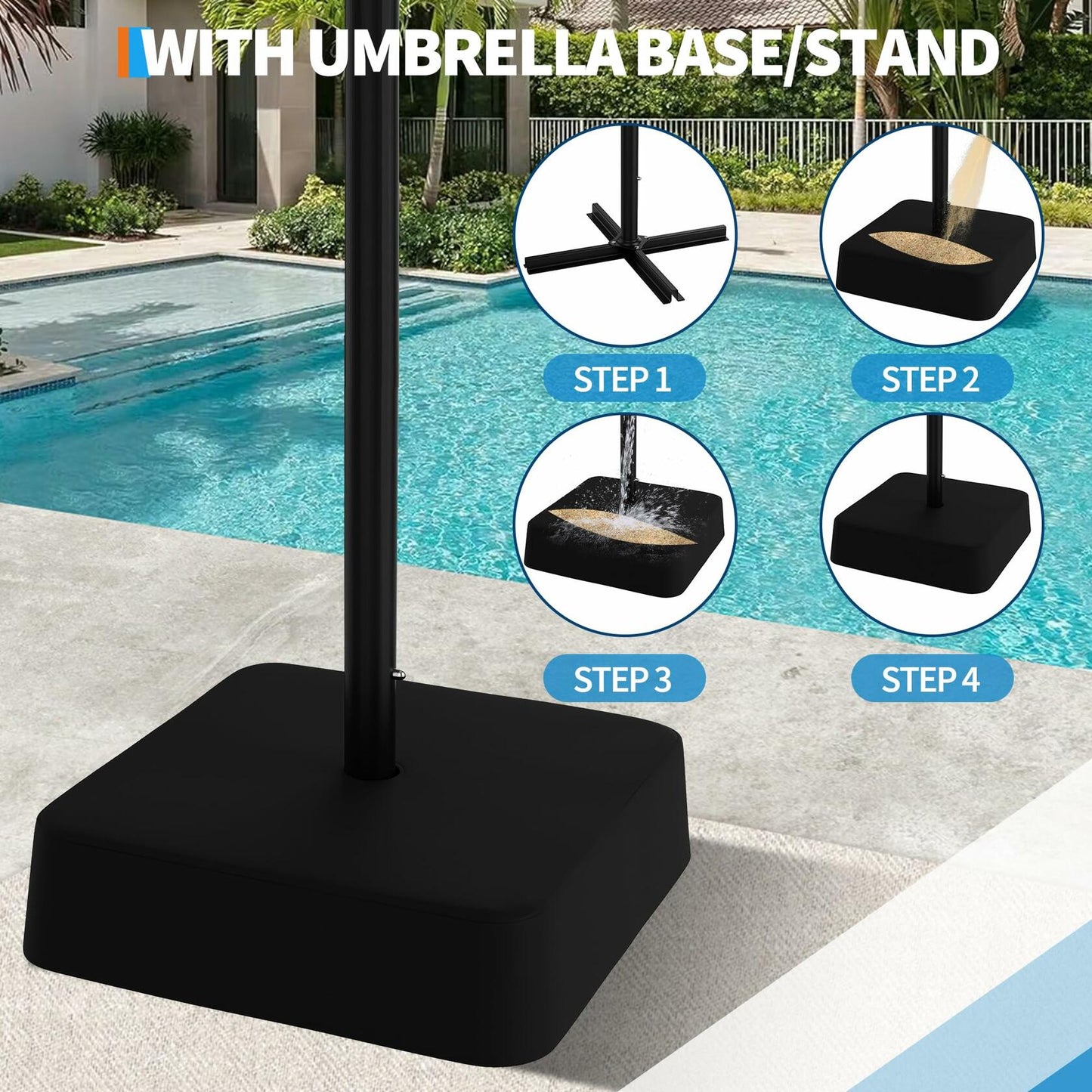 Double-Side Rectangular Pool Umbrella, 15 ft Large Patio Umbrella with Base Included, Outdoor Market Umbrellas for Poolside Lawn Backyard
