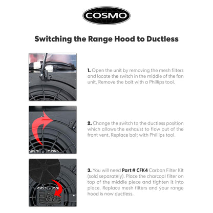 Cosmo COS-5MU36 36" 200 CFM Under Cabinet Range Hood Kitchen Hood in Stainless Steel