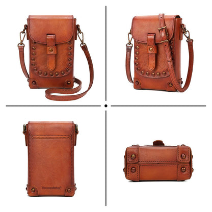 Montana West Crossbody Handbag Genuine Leather Shoulder Bag Mini Vintage Cell Phone Purse for Women Brown MWG02-9062_BR