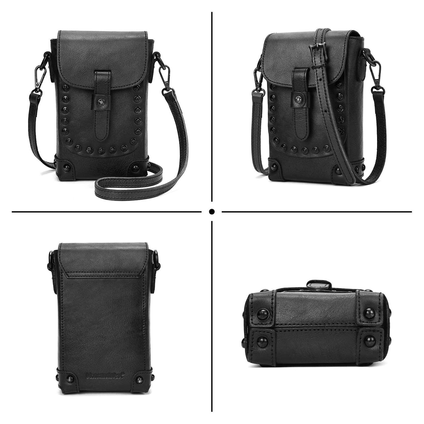 Montana West Crossbody Handbag Genuine Leather Shoulder Bag Mini Vintage Cell Phone Purse for Women Black MWG02-9062_BK