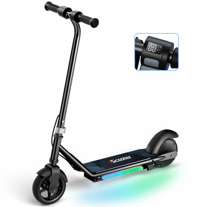 iScooter IK3 Electric Scooter for Kids Ages 6-12, 150W Motor, LED Display, 3 speeds Adjustable, Colorful Lights, Double Brake, Kids Electric Scooter with Magnetic Charging (IK3,Black)