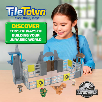 Tile Town Jurassic World Gate Escape Magnetic Tiles Set, 84 Piece Interactive Dinosaur STEM Toys Playset, Magnetic Animal Tiles for Kids Ages 3-6