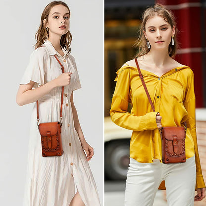 Montana West Crossbody Handbag Genuine Leather Shoulder Bag Mini Vintage Cell Phone Purse for Women Brown MWG02-9062_BR