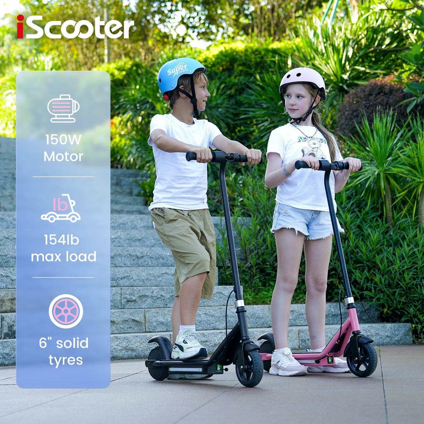 iScooter IK3 Electric Scooter for Kids Ages 6-12, 150W Motor, LED Display, 3 speeds Adjustable, Colorful Lights, Double Brake, Kids Electric Scooter with Magnetic Charging (IK3,Black)