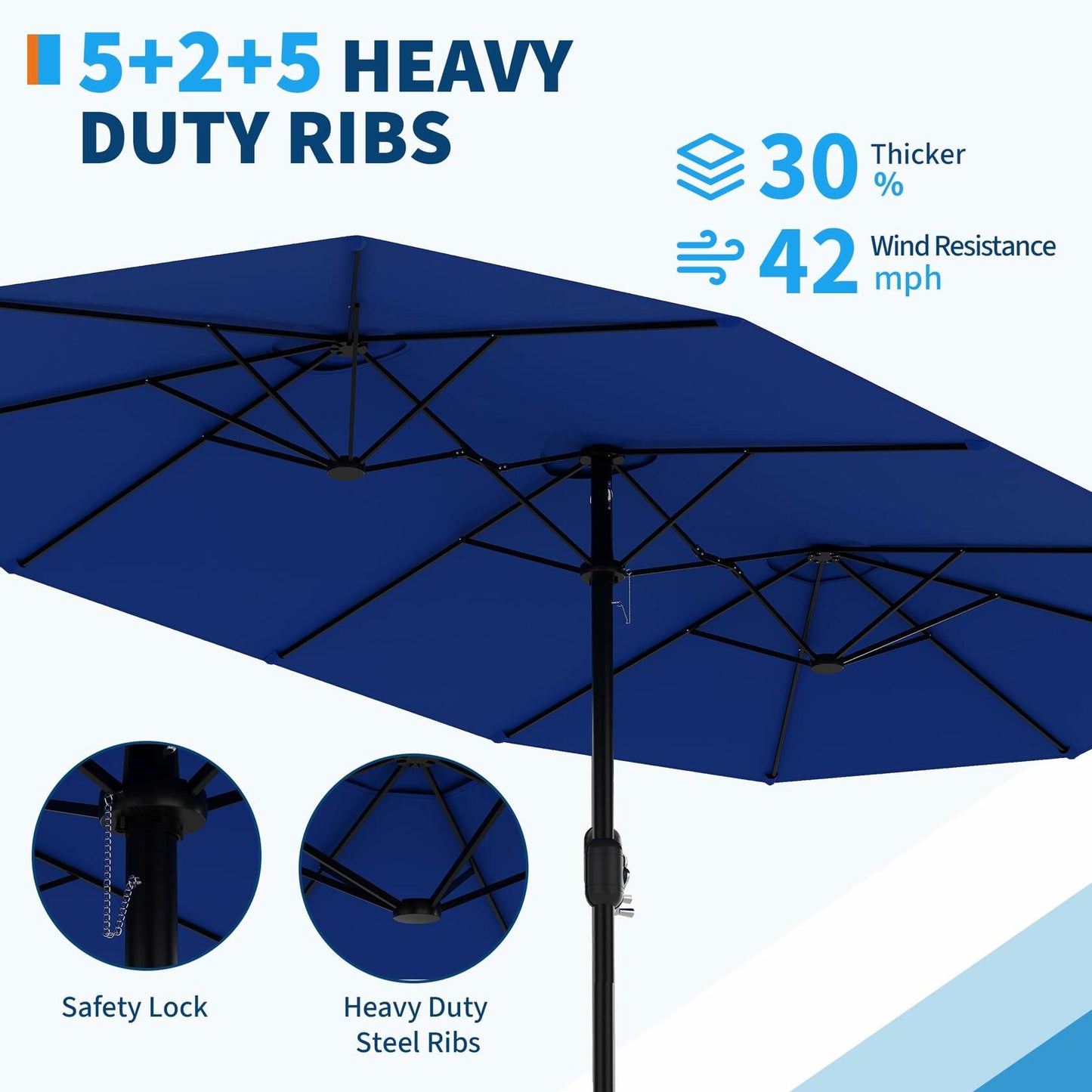 Double-Side Rectangular Pool Umbrella With Base Included, 15 ft Large Patio Umbrella with Base Included, Outdoor Market Umbrellas for Poolside Lawn Backyard