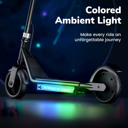 iScooter IK3 Electric Scooter for Kids Ages 6-12, 150W Motor, LED Display, 3 speeds Adjustable, Colorful Lights, Double Brake, Kids Electric Scooter with Magnetic Charging (IK3,Black)