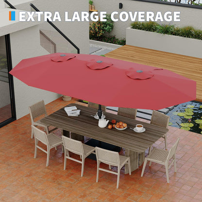 Double-Side Rectangular Pool Umbrella, 15 ft Large Patio Umbrella with Base Included, Outdoor Market Umbrellas for Poolside Lawn Backyard