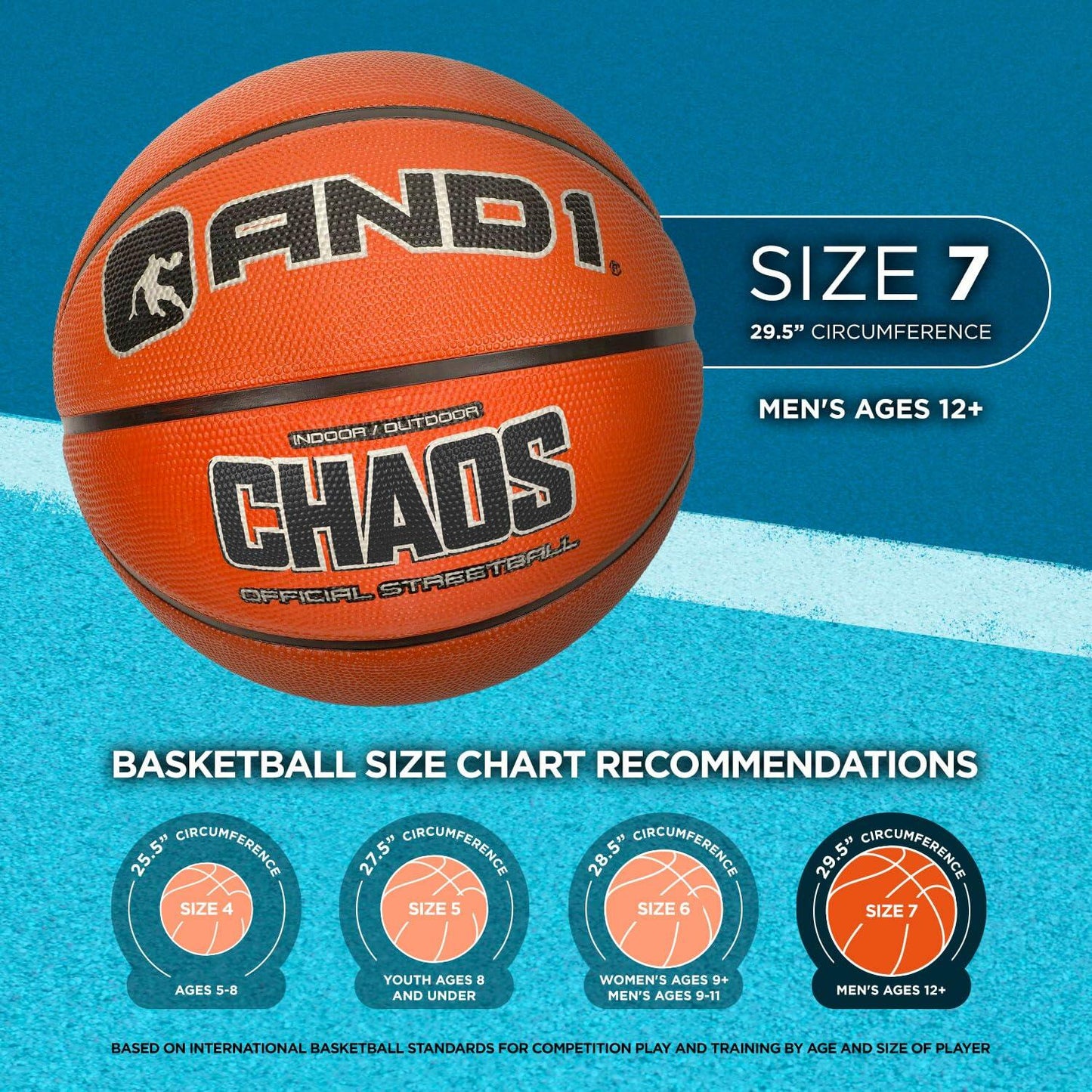 AND1 Fantom Rubber Basketball: Official Regulation Size 7 (29.5 inches), Deep Channel Construction