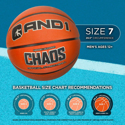 AND1 Fantom Rubber Basketball: Official Regulation Size 7 (29.5 inches), Deep Channel Construction