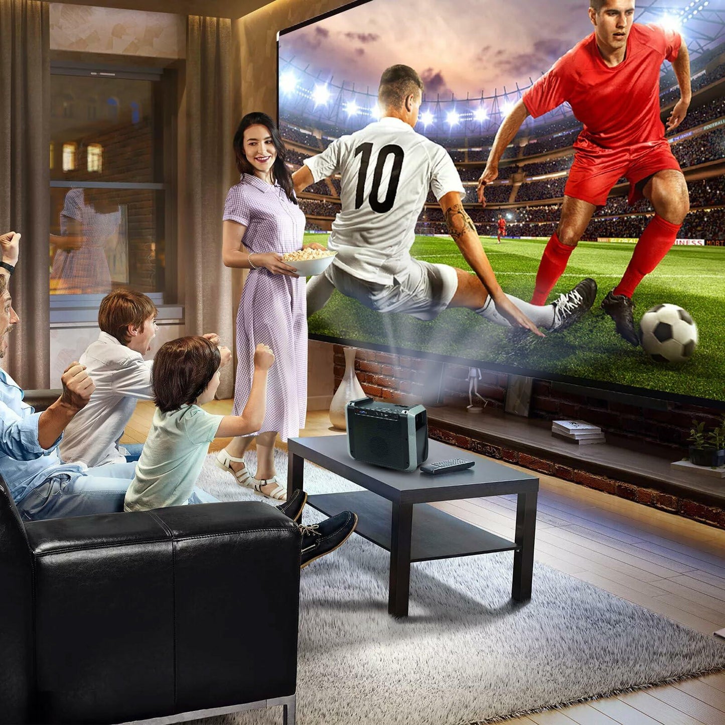 RCA RPJ060 Projector 150" Portable 1080p LED/LCD | Rechargeable Battery | Built-in Handles and Speaker - Black/Gray