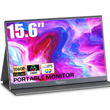 Mgitecy Portable Monitor 15.6inch 1080P USB C HDMI Travel Monitor for Laptop with Ultra-Slim IPS Display w/Smart Cover & Dual Speakers, Portable Screen for Laptop Pc Phone Mac Xbox Ps5 Switch