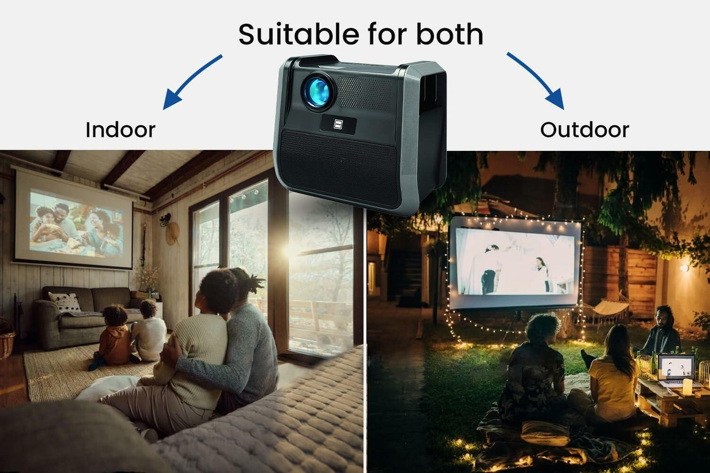 RCA RPJ060 Projector 150" Portable 1080p LED/LCD | Rechargeable Battery | Built-in Handles and Speaker - Black/Gray