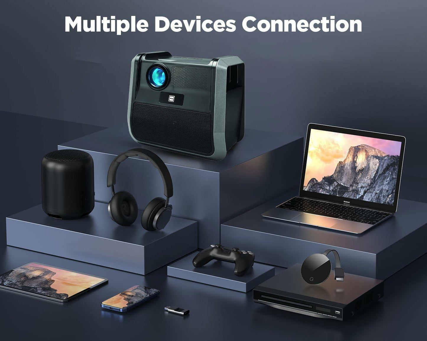 RCA RPJ060 Projector 150" Portable 1080p LED/LCD | Rechargeable Battery | Built-in Handles and Speaker - Black/Gray