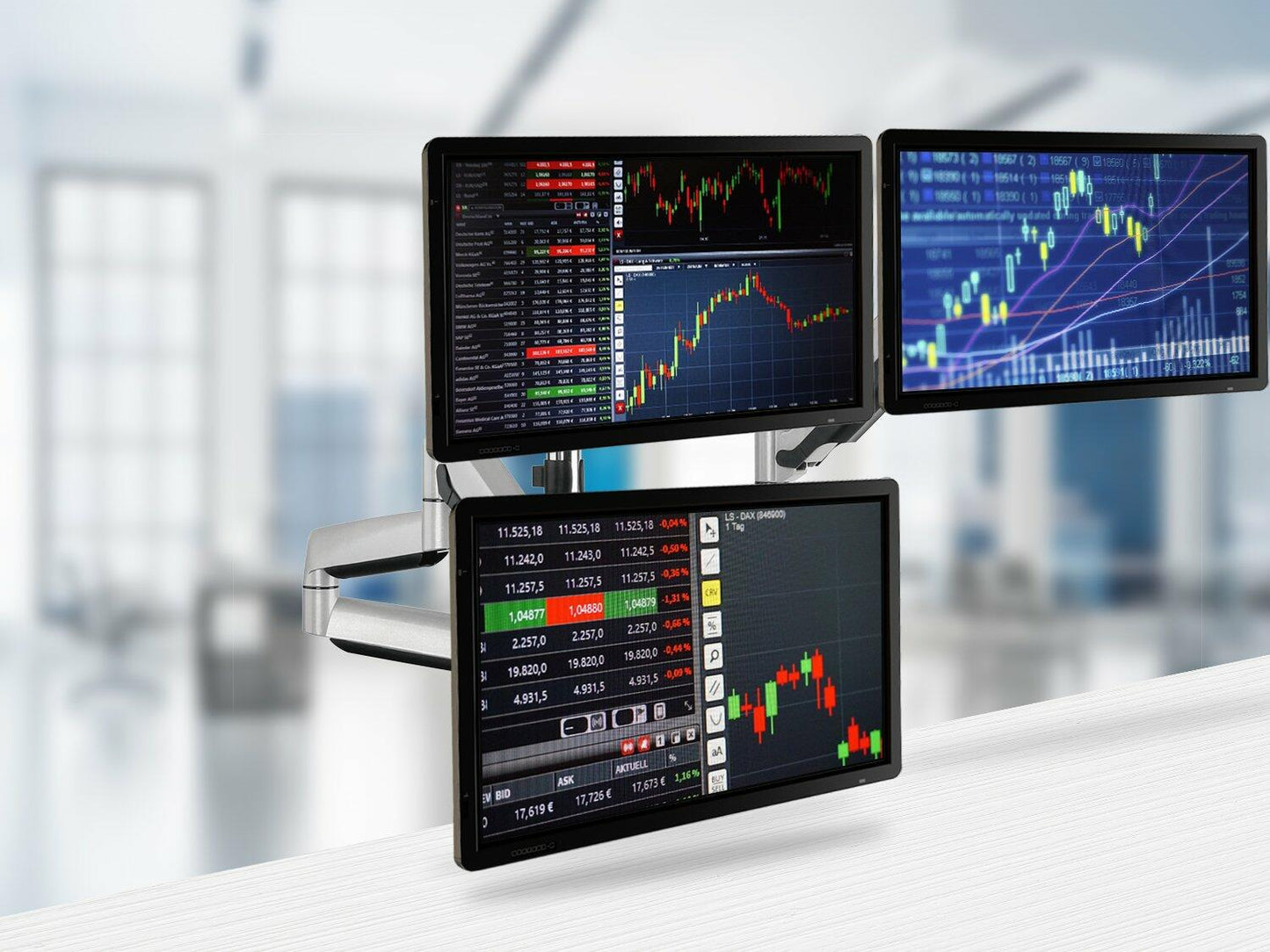 TechOrbits Universal Desk Mount for Triple Monitor, Fits 13-30" Computer Screens